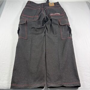 Vintage Tuff Jeans Mens 38 (Fits 36x31) Black Cargo Denim Baggy Skater 90s